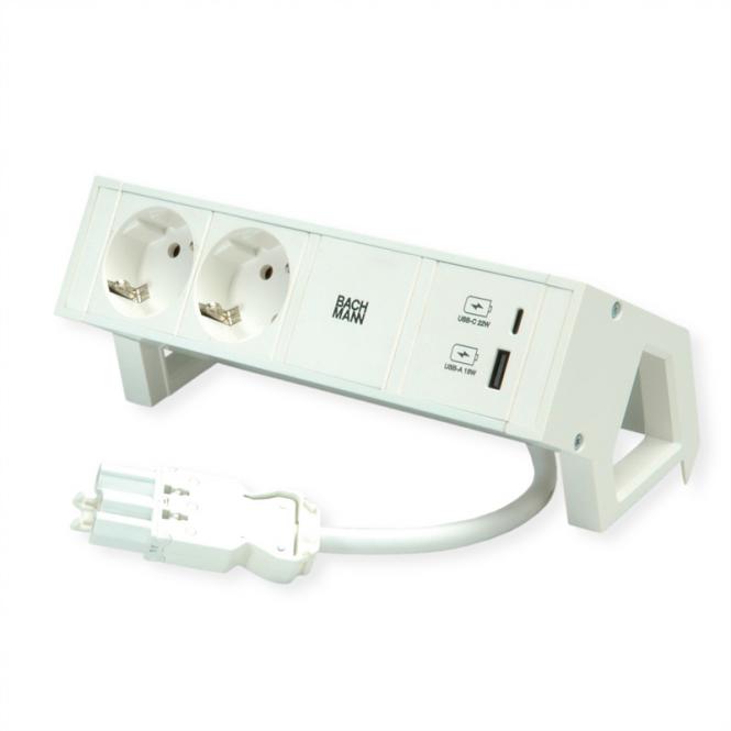 DESK2 ALU WHITE 2x Schutzkontakt, USB Charger 22W A&C, 0,2m GST18 