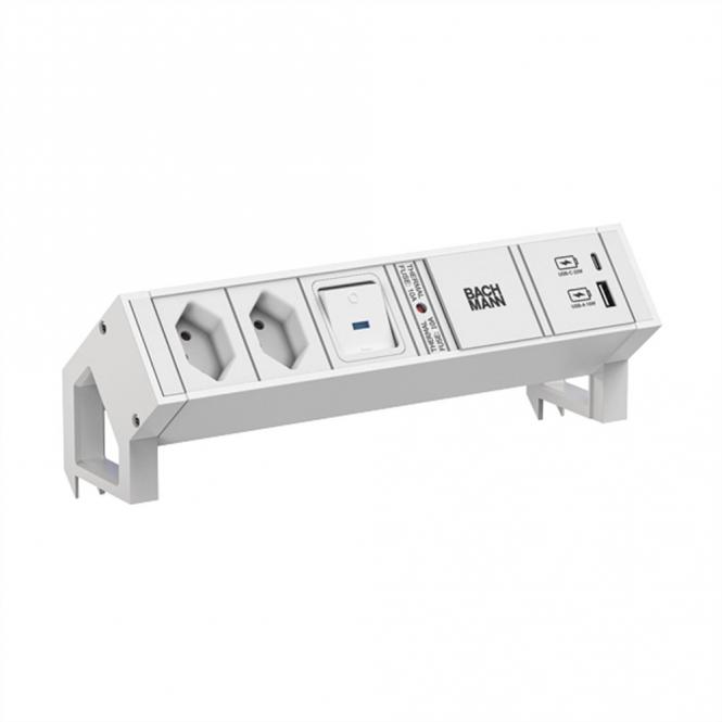 DESK2 white 2xCH 0° 1xSchalter 1xUSB A/C 22W 0,2m GST18,ws 