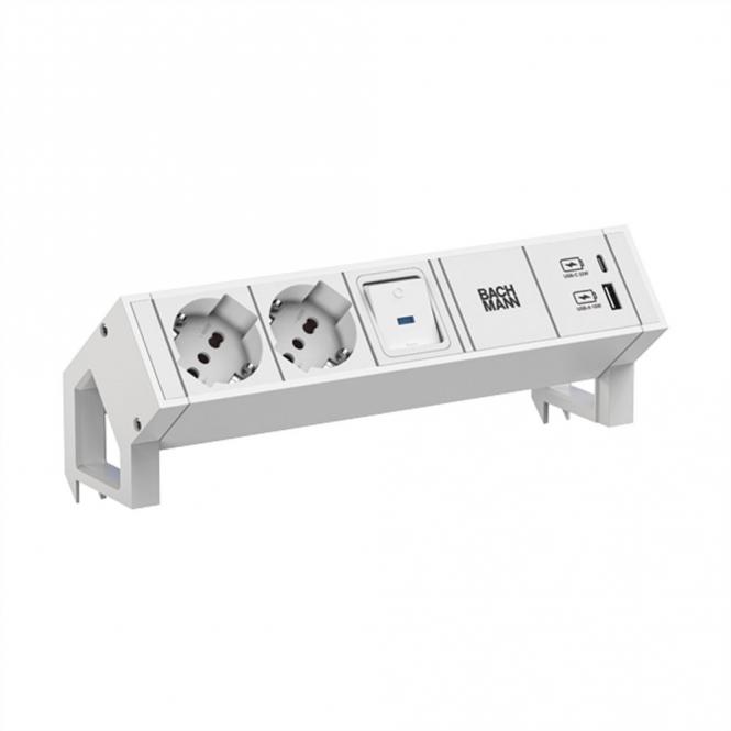 DESK2 white 2xP40 1xSchalter 1xUSB A/C 22W 0,2m GST18, ws 