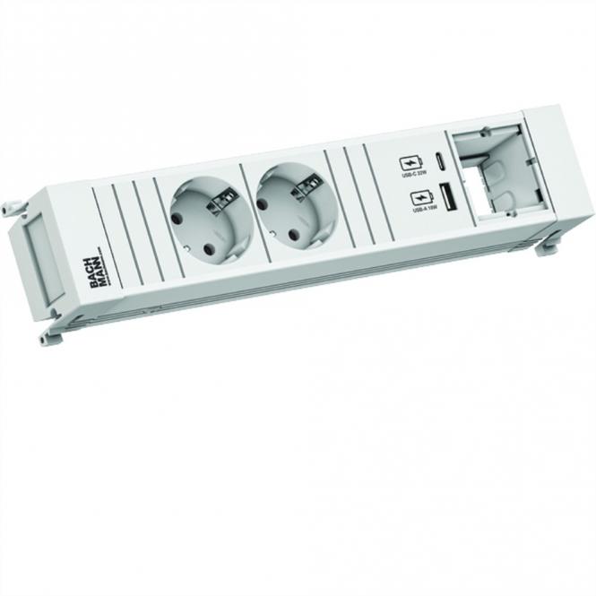 POWER FRAME 2xCEE7/3 1xCM 1xUSB A/C 22W 0,2m GST18 ws 