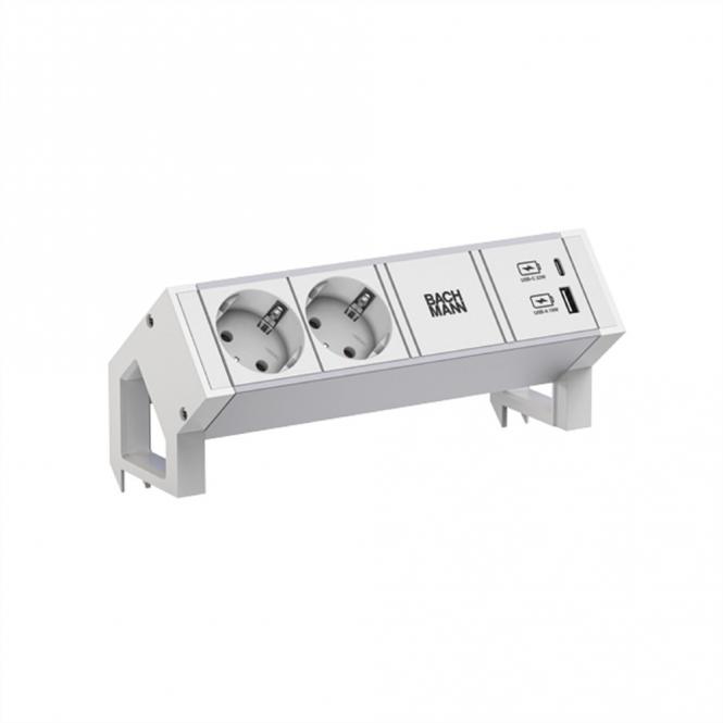 DESK2 ALU WHITE 2xCEE7/3 1xUSB A/C 22W 0,2m GST18 