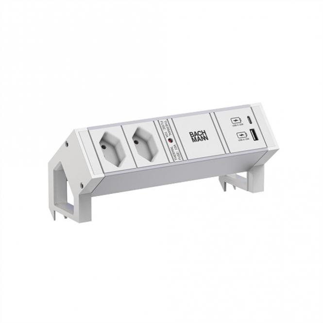 DESK2 ALU WHITE 2xCH 0° 1xUSB A/C 22W 0,2m GST18 