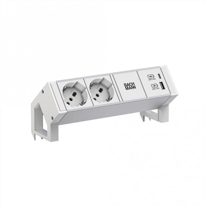 DESK2 ALU WHITE 2xP40 1xUSB A/C 22W 0,2m GST18 