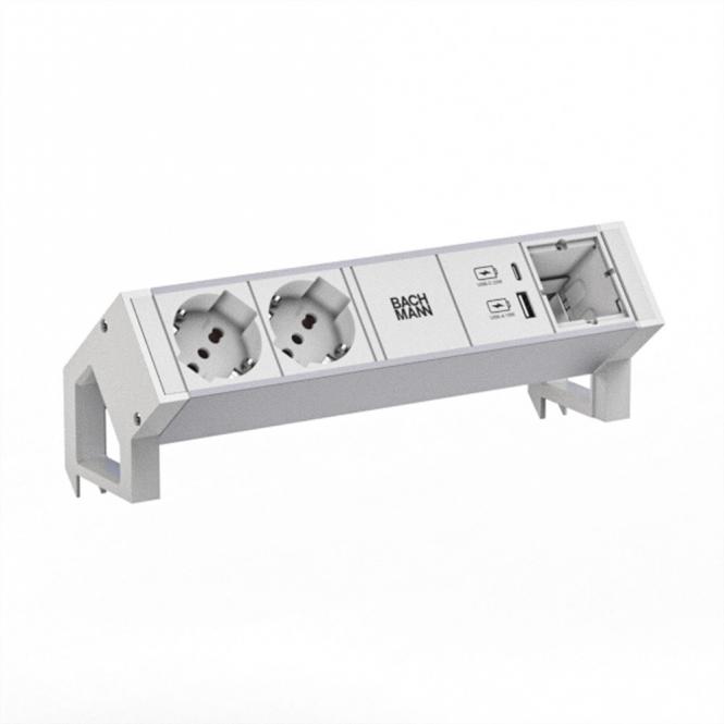 DESK2 ALU WHITE 2xP40 1xCM 1xUSB A/C 22W 0,2m GST18, ws 