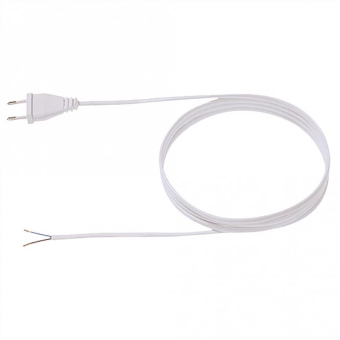 Câble d'alimentation 2x0,75 3m blanc, H03VVH2-F fiche Euro non emballée 