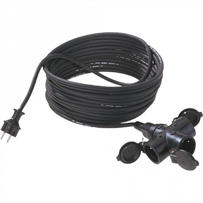 Rallonge 3G1,5mm², 3x, H07RN-F caoutchouc/néoprène triple, noir, 5m 