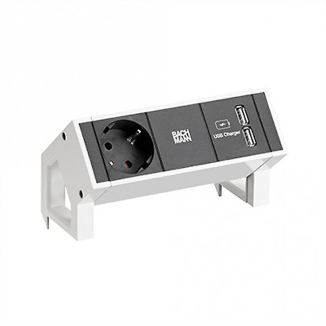 DESK2 1xCEE7/3 USB Charger, Strom 0,2m GST18 RAL9010 