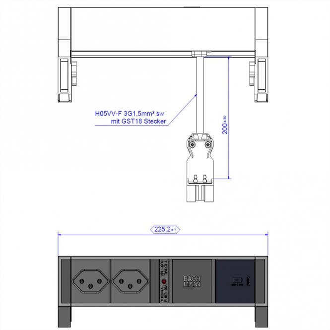 DESK2 2xCH 1xUSB C 30W, 0,2m GST18 INOX Schweiz 