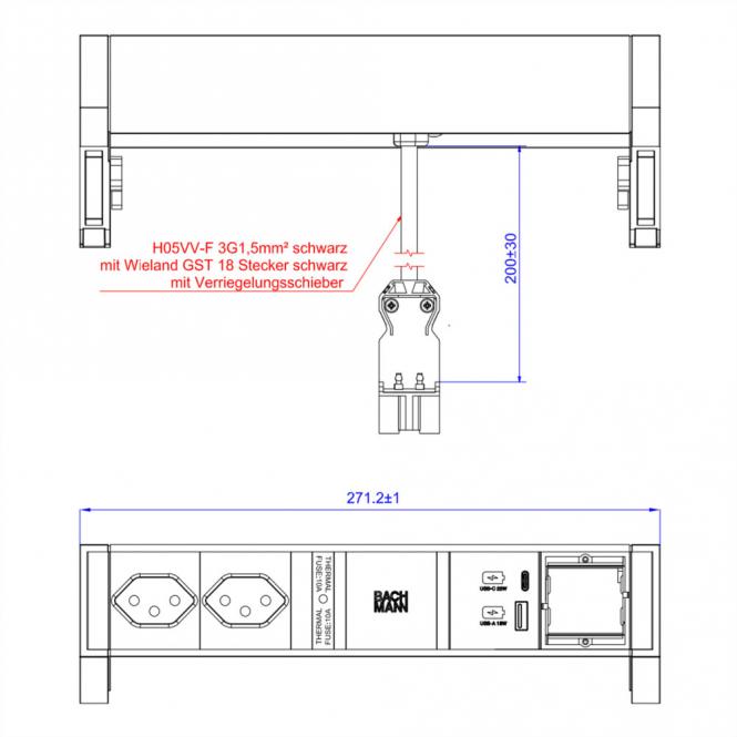 DESK2 2xCH 1xUSB A/C 22W 1xCM, 0,2m GST18 INOX Schweiz 