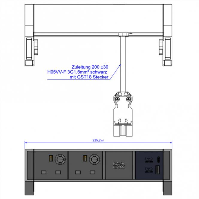 DESK2 2xUK 1xUSB A/C 22W, 0,2m GST18 INOX Großbritannien 