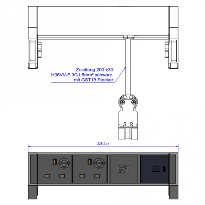 DESK2 2xUK 1xUSB C 30W, 0,2m GST18 INOX Großbritannien 
