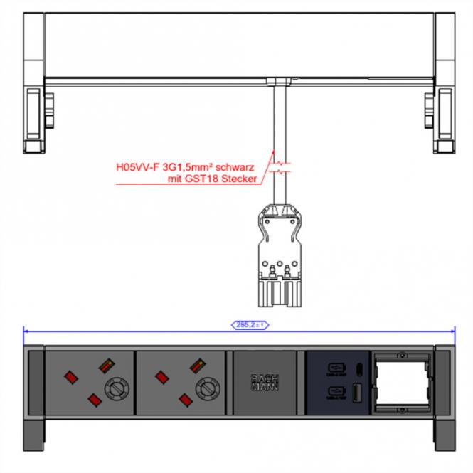 DESK2 2xUK 1xUSB A/C 22W 1xCM, 0,2m GST18 INOX Großbritannien 