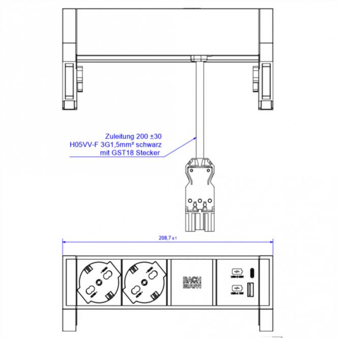 DESK2 2xP40 1xUSB A/C 22W, 0,2m GST18 INOX Italien 
