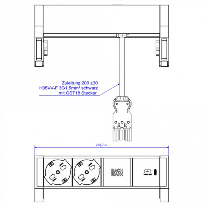 DESK2 2xP40 1xUSB C 30W, 0,2m GST18 INOX Italien 