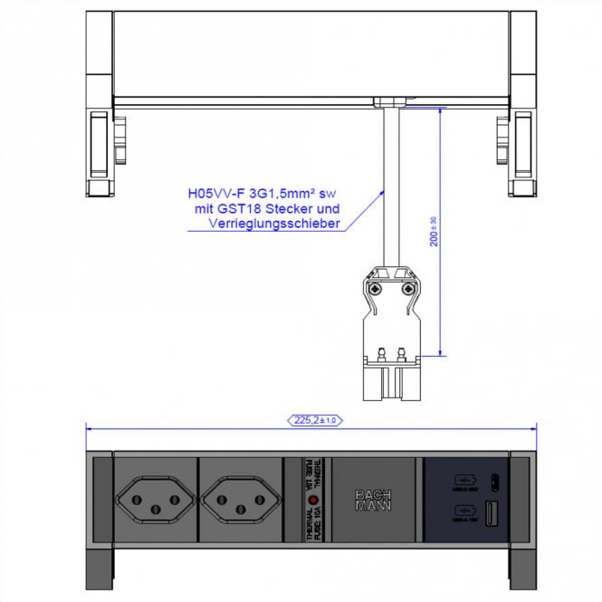 DESK2 2xCH 1xUSB A/C 22W, 0,2m GST18 RAL9010 Schweiz 