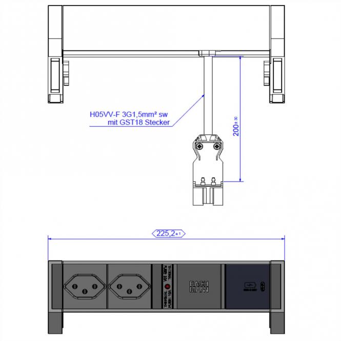 DESK2 2xCH 1xUSB C 30W, 0,2m GST18 RAL9010 Schweiz 