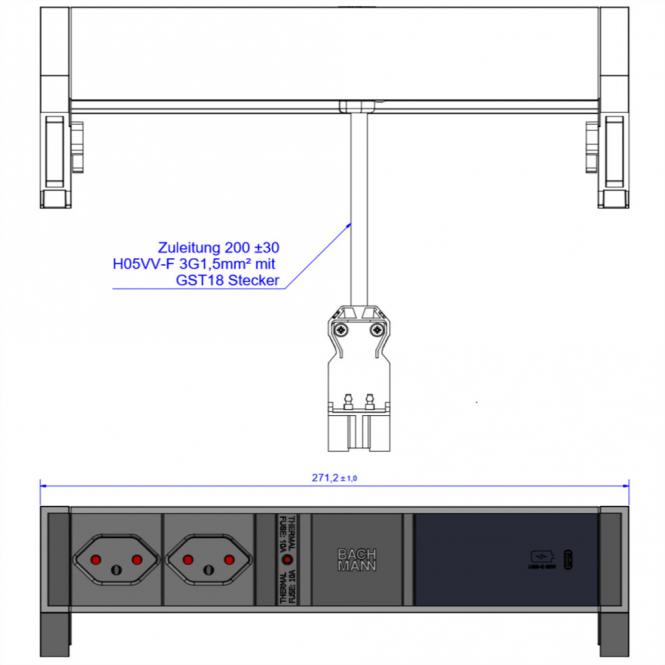 DESK2 2xCH 1xUSB C 60W, 0,2m GST18 RAL9010 Schweiz 