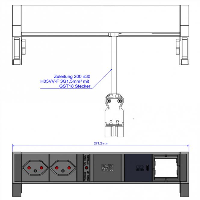DESK2 2xCH 1xUSB C 30W 1xCM, 0,2m GST18 RAL9010 Schweiz 