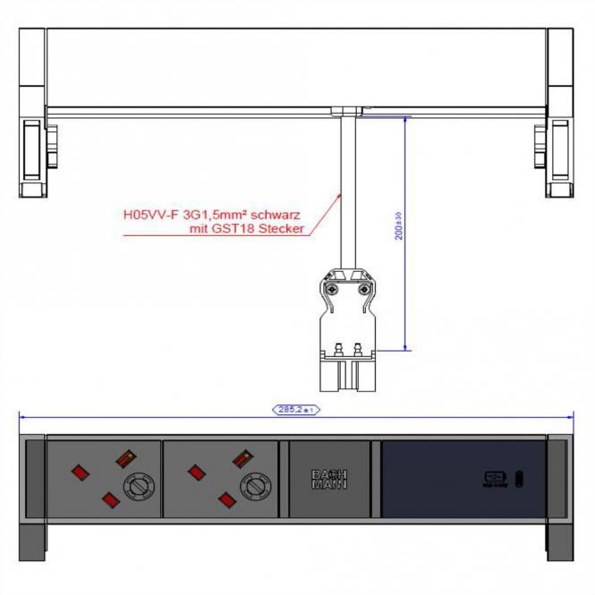 DESK2 2xUK 1xUSB C 60W, 0,2m GST18 RAL9010 Großbritannien 