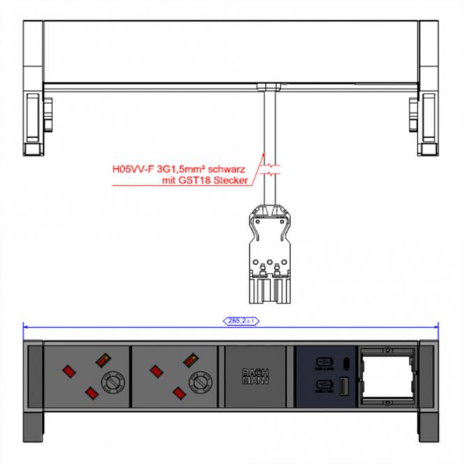 DESK2 2xUK 1xUSB A/C 22W 1xCM, 0,2m GST18 RAL9010 Großbritannien 