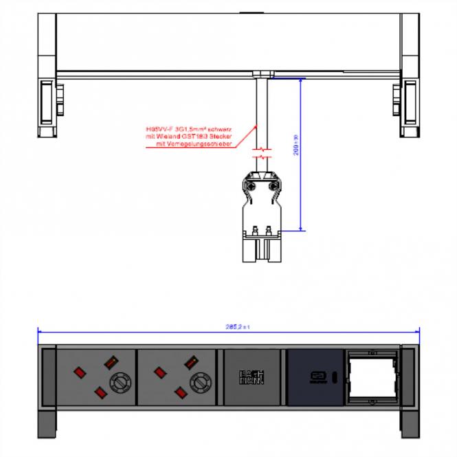 DESK2 2xUK 1xUSB C 30W 1xCM, 0,2m GST18 RAL9010 Großbritannien 