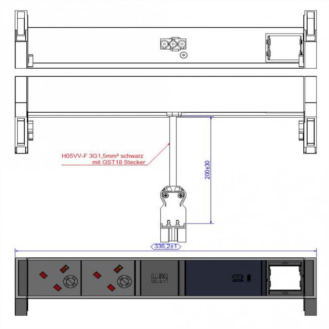 DESK2 2xUK 1xUSB C 60W 1xCM, 0,2m GST18 RAL9010 Großbritannien 