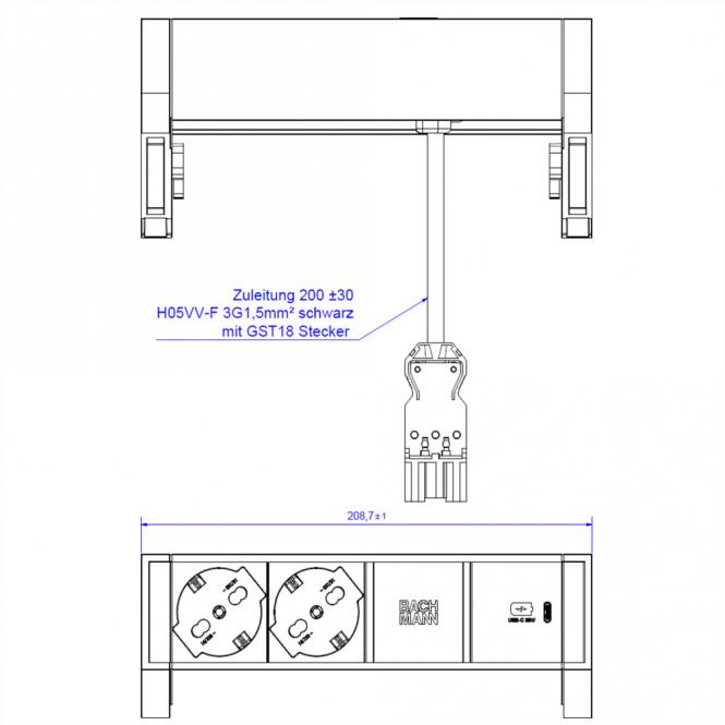 DESK2 2xP40 1xUSB C 30W, 0,2m GST18 RAL9010 Italien 