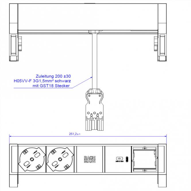 DESK2 2xP40 1xUSB C 30W 1xCM, 0,2m GST18 RAL9010 Italien 