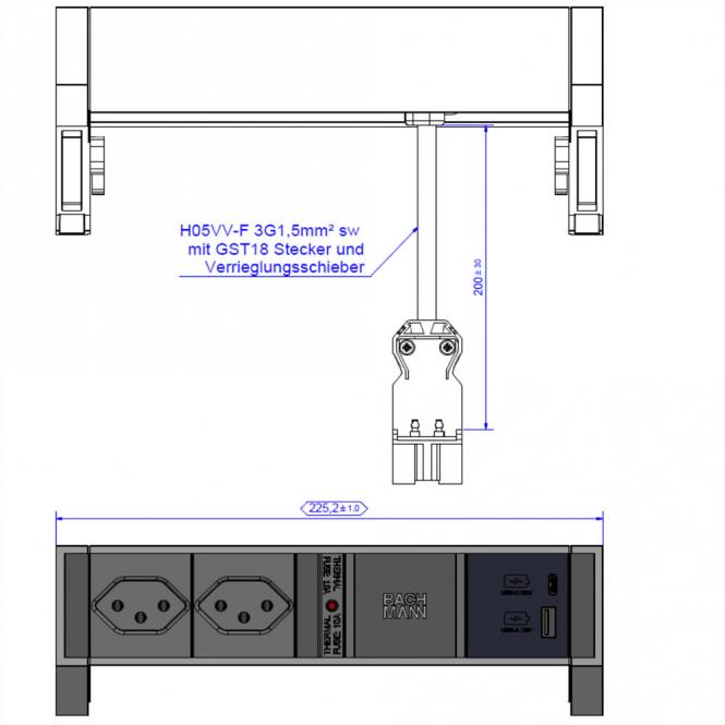 DESK2 2xCH 90° 1xUSB A/C 22W, 0,2m GST18 RAL9005 Schweiz 