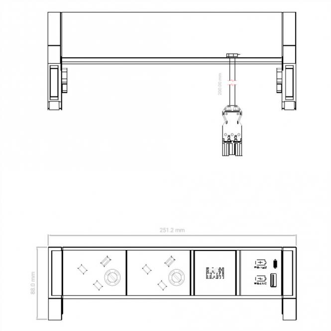 DESK2 2xUK 1xUSB A&C 22W, 0,2m GST18 RAL9005 Großbritannien 