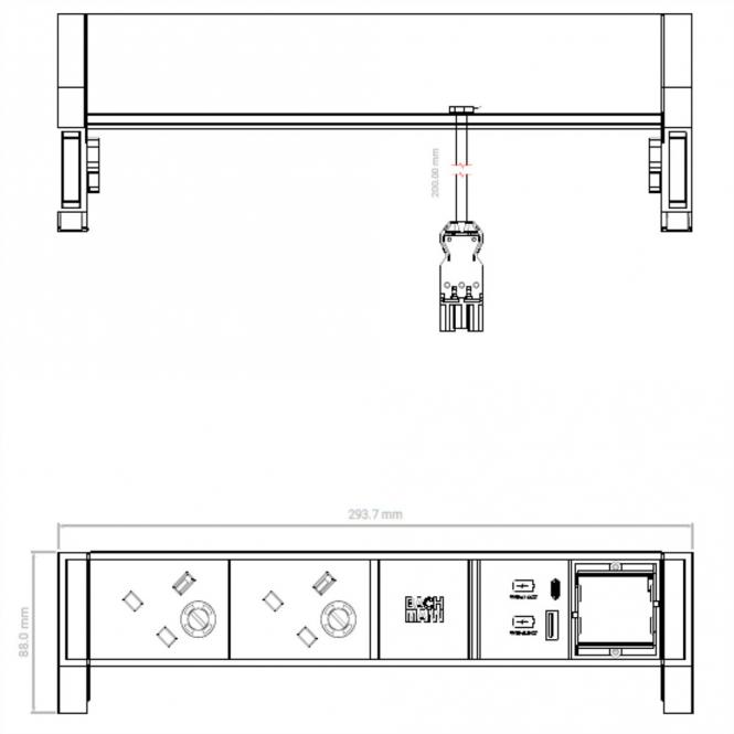 DESK2 2xUK 1xUSB A/C 22W 1xCM, 0,2m GST18 RAL9005 Großbritannien 