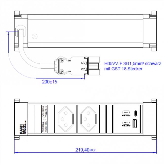 POWER FRAME S 2xCH, 1xUSB A&C 22W 0,2m GST18 Schweiz 