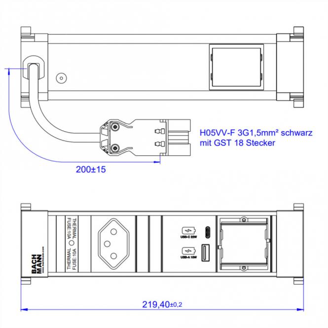 POWER FRAME S 1xCH 1xCM, 1xUSB A&C 22W 0,2m GST18 Schweiz 