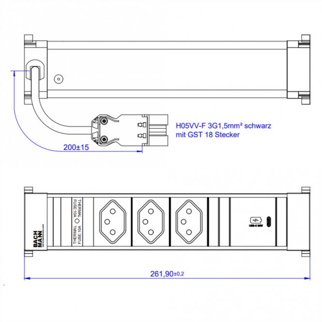POWER FRAME M 3xCH, 1xUSB C 30W 0,2m GST18 Schweiz 