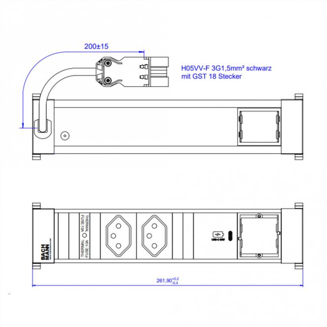 POWER FRAME M 2xCH, 1xUSB C 30W 1xCM 0,2m GST18 Schweiz 