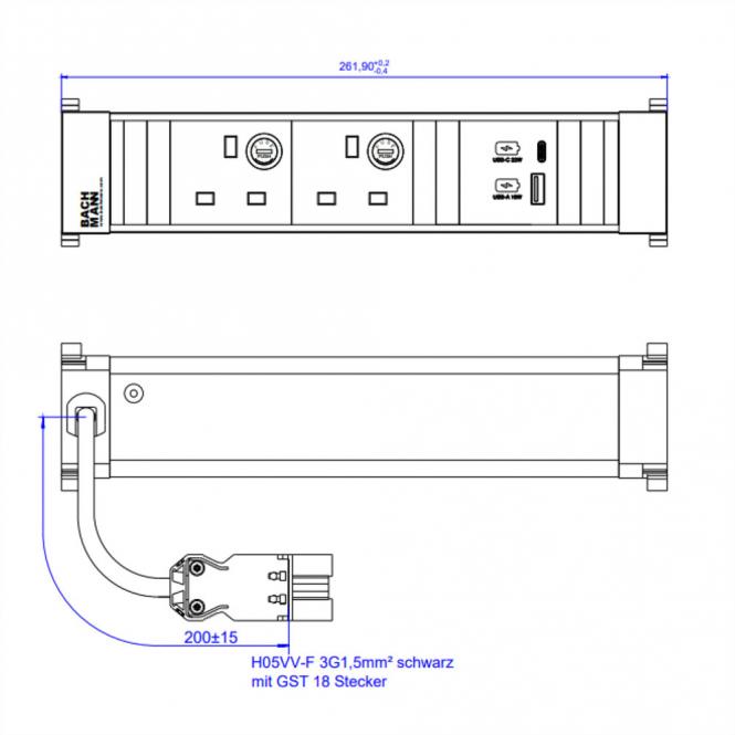 POWER FRAME M 2xUK, 1xUSB A&C22WCharger GST18 Großbritannien 