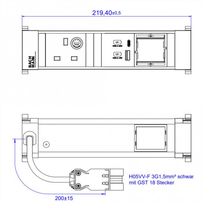 POWER FRAME S 1xUK 1xCM, 1xUSB A&C 22W 0,2m GST18 Großbritannien 