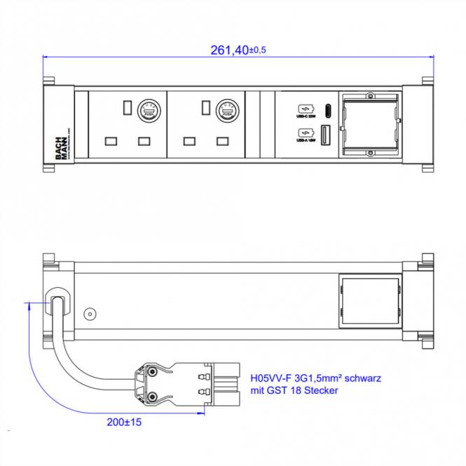 POWER FRAME M 2xUK USB A&C 22W, 1xCM 0,2m GST18 Großbritannien 