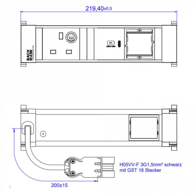 POWER FRAME S 1xUK 1xUSB C 30W, 1xCM 0,2m GST18 Großbritannien 