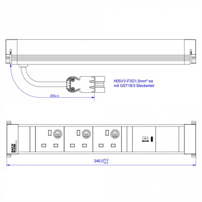 POWER FRAME L 3xUK, 1xUSB C 30W 0,2m GST18 Großbritannien 