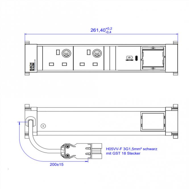 POWER FRAME M 2xUK, USB C 30W 1xCM 0,2m GST18 Großbritannien 