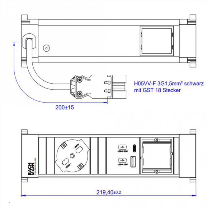 POWER FRAME S 1xP40 USB A&C 22W, 1xCM 0,2m GST18 Italien 