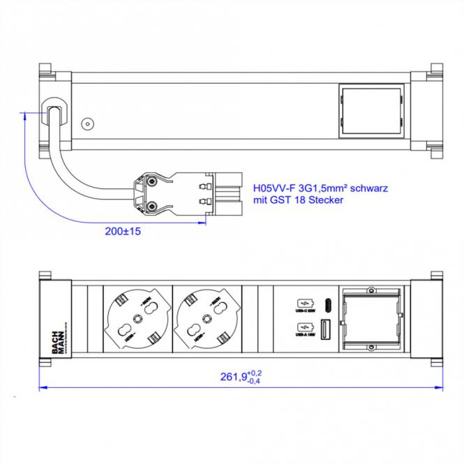 POWER FRAME M 2xP40, 1xUSB A&C 22W 1xCM 0,2m GST18 Italien 