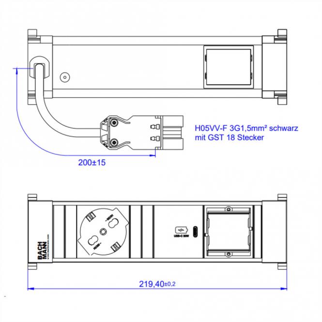 POWER FRAME S 1xP40 1xUSB C 30W, 1xCM 0,2m GST18 Italien 