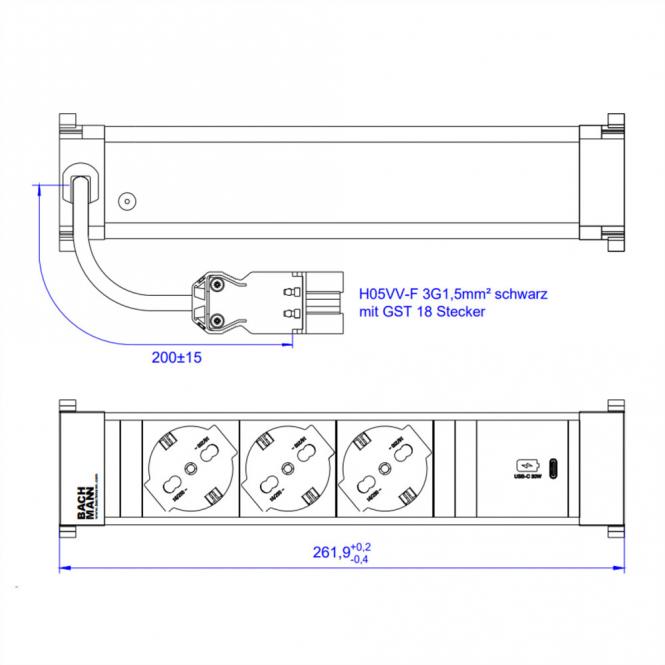 POWER FRAME M 3xP40, 1xUSB C 30W 0,2m GST18 Italien 
