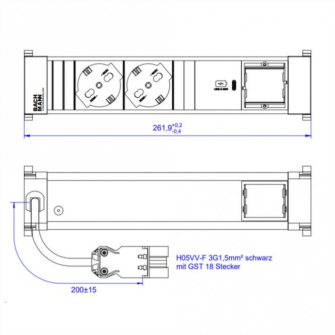 POWER FRAME M 2xP40 1xUSB C 30W, 1xCM 0,2m GST18 Italien 