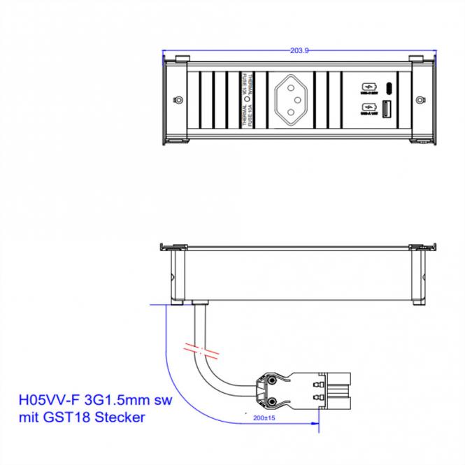 KAPSA S 1xCH 1xUSB A&C 22W, 0,2m GST18 Schweiz 