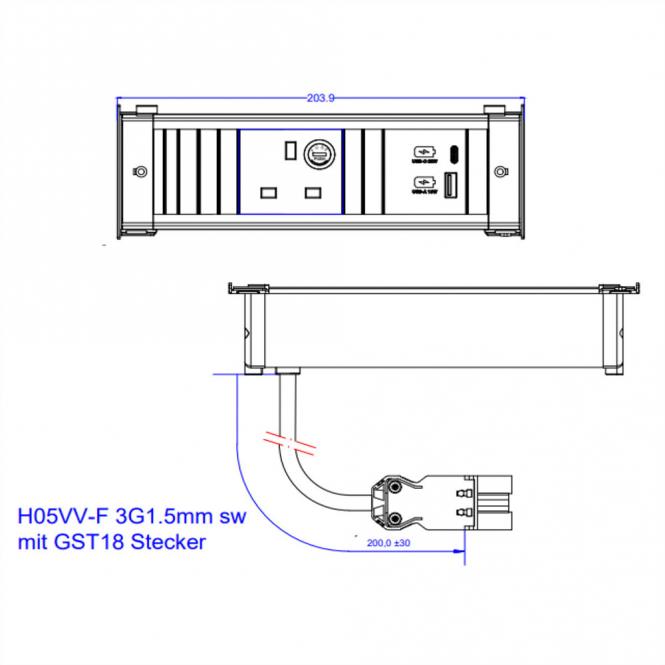 KAPSA S 1xUK 1xUSB A&C 22W, 0,2m GST18 Großbritannien 