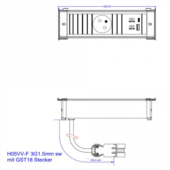 KAPSA S 1xUTE 1xUSB A&C 22W, 0,2m GST18 France 
