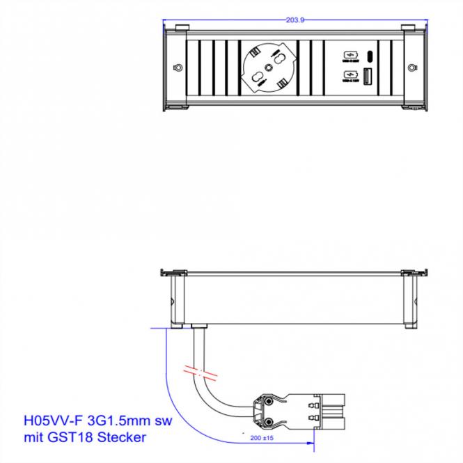 KAPSA S 1xP40 1xUSB A&C 22W, 0,2m GST18 Italien 